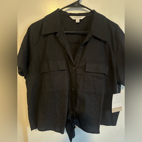 Elegant Black Linen Blouse by Caligraphe - Picture 2 of 8